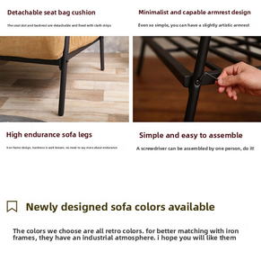 Sofá doble de hierro estilo industrial Loft retro, pequeño apartamento americano café sofá silla gabinete sala de estar silla relajante - Product Image 5