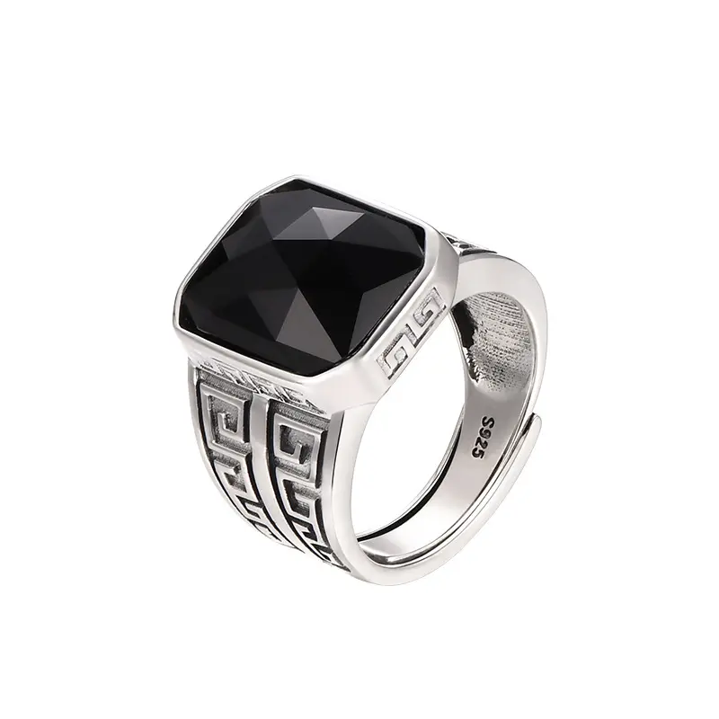 2023 Newest 925 Sterling Silver Vintage Adjustable Black Onyx Wedding Rings For Men