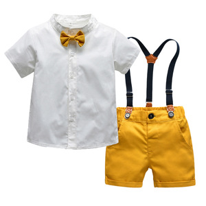时尚幼儿男婴连衣裙绅士短袖衬衫+背带短裤套装新生儿衣服两件套 - Product Image 4