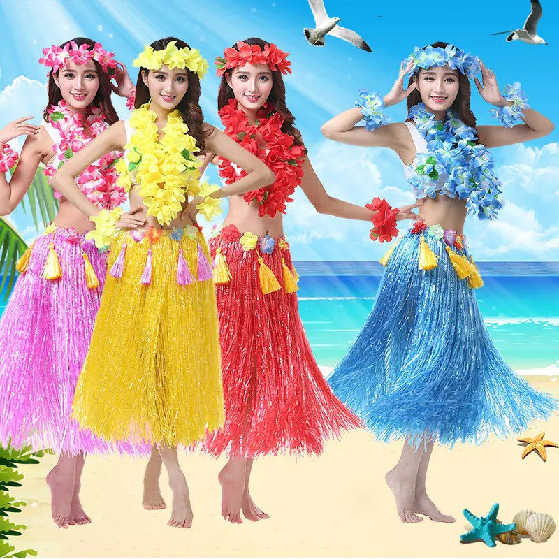 Pasokan jumlah besar RTS serat plastik Hawaii dewasa kostum pertunjukan tari wanita liburan rok rumput Hula