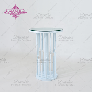 Tavolo Alto Moderno in Acciaio Inossidabile con Piano Rotondo <span class=keywords><strong>a</strong></span> Specchio, Finitura in Ferro Bianco e Nero per Bar, Eventi e Uso Commerciale - Product Image 2