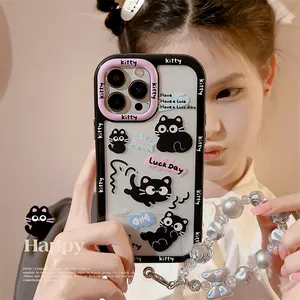 Playful Cat Fit 14ProMax Phone Case for iphone 15 Cover 13 Graffiti Cute Bracelet iPhone 11 Hard Case 15 Korean