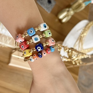 Gelang Batu Alam Buatan Tangan dengan Manik-manik Tembaga Emas 18k, Bentuk Persegi dan Elips Berwarna-warni untuk Wanita - Product Image 4