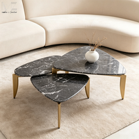 Meubles De Salon Nordic Meuble De Salon De Luxe Moderne Triangle Laiton Or Acier et Marbre 3 Pièces Petite Table Basse Ensemble