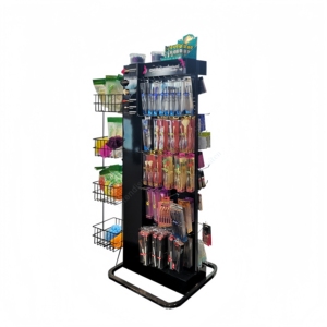 Professional Metal Floor Display Stand for Makeup Brushes Double Sided with Hooks & Side <b>Wire</b> Racks Salon Cosmetic Merchandiser - Product Image 3
