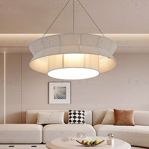 Lustre de salon de style français 80cm 100cm, suspension LED ronde tricolore en tissu, lampe artistique chaleureuse pour la décoration intérieure - Product Image 3