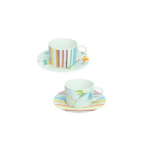 Ensemble de 2 tasses à thé en céramique avec rayures colorées et motif cerf-volant pour un usage quotidien - Product Image 1