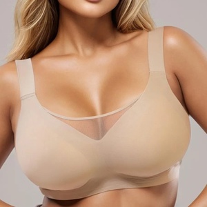 Sujetadores inalámbricos TJ para pechos grandes, <span class=keywords><strong>sujetador</strong></span> minimizador de punto tipo gelatina con tirantes laterales ajustables, talla grande, logo en la copa, ropa interior sin aros. - Product Image 1