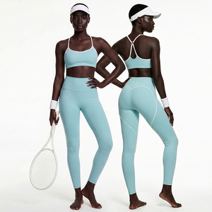 Conjunto de <span class=keywords><strong>Yoga</strong></span> de 2 Piezas para Mujer con Logotipo Personalizado, Sujetador Deportivo de Alta Sujeción, Pantalones de Compresión con Efecto Levanta Glúteos, Ropa Deportiva Elástica en <span class=keywords><strong>4</strong></span> Direcciones - Product Image 4