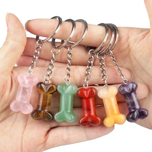 Wholesale Cute Healing Natural Stone Bone Pendant Crystal Key Chain for Home Car Bag Decoration Accessories