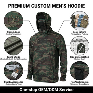 Custom Outdoor Fishing Camo Hoodies Men Long Sleeve Hood Breathable Moisture Wicking Embroidered Quick Dry UV Protection Sporty - Product Image 2