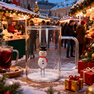 Taza de Café de Vidrio de Borosilicato con Diseño de Muñeco de Nieve Navideño, 12 oz, Doble Pared Aislada, a Prueba de Fugas, para Fiestas Navideñas, Regalo de Papá Noel - Product Image 4