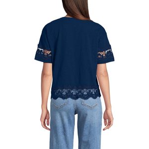 เสื้อยืดแขนสั้นผ้าเจอร์ซีย์สำหรับผู้หญิง แต่งขอบด้วยลูกไม้ เนื้อผ้าฝ้ายระบายอากาศได้ดี - Product Image 2