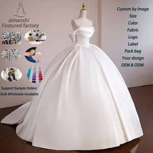Robe <span class=keywords><strong>de</strong></span> mariée <span class=keywords><strong>de</strong></span> bal asymétrique à une épaule, avec corsage en satin drapé et plissé, style princesse, traîne chapelle, dos nu, motif floral - Product Image 2