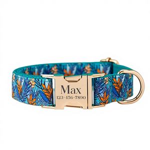 Ensemble collier et laisse pour chien personnalisé à motif floral avec boucle en métal gravée sur mesure, cadeau d'anniversaire pour chiot lilas, livraison gratuite - Product Image 1