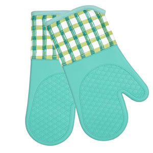 Paire de gants de cuisine antidérapants en silicone transparent résistant à la <span class=keywords><strong>chaleur</strong></span>, à motif de fruits imprimés verts, doublure en coton pour <span class=keywords><strong>barbecue</strong></span> - Product Image 1