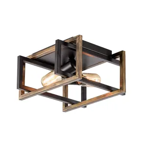 Contemporary Rectangle Flush Mount 2-Light Industrial Ceiling Pendant Light Fixture for Hallway Entryway