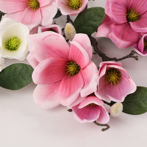 Fleur artificielle 3D Magnolia, fleur en soie blanche et rose clair, haute simulation, décorations pour mariage et maison - Product Image 3