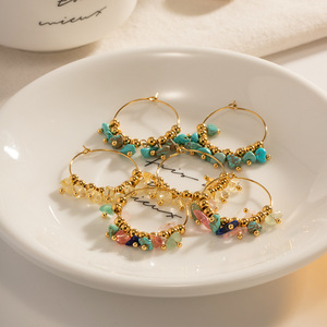 Paslanmaz çelik renkli taş büyük döngü küpe kadınlar için Trendy boncuk takı parti aksesuarları hediyeler - Product Image 3