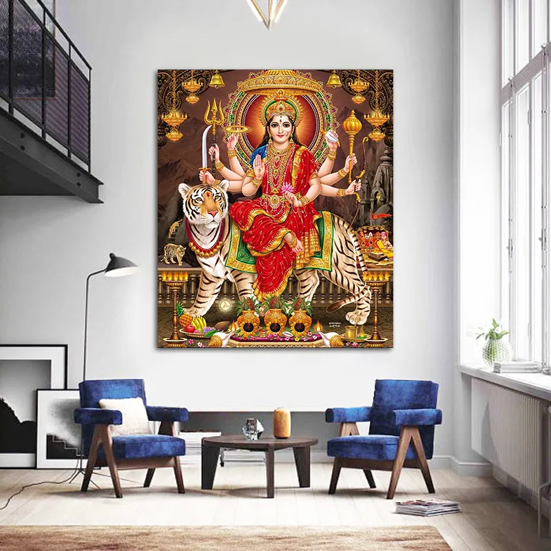 India Lord Radha Krishna Religion Tiger Poster and Print buddha framed wall art