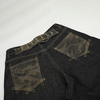 Nouveau style de jeans américains de couleur unie avec broderie camouflage et design de couteau courbé, pantalon ample à jambes larges
