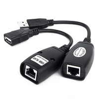 USB ke RJ45 pria/wanita Extender USB 2.0 ekstensi Ethernet jaringan Extender Adapter untuk Cat5/RJ45/Cat6 kabel Patch hingga 150ft