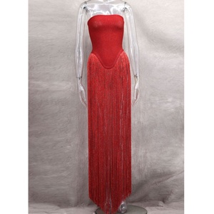 Fashion Design Long Tassel Patchwork <strong>Strapless</strong> Bandage <strong>Bodysuit</strong> Women Sexy High Street Evening Party Nightclub Hotwife Outfit - Product Image 2