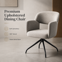 Silla de Comedor Giratoria Premium con Respaldo Abierto, Tapizada en Bouclé, Base Curva en Forma de Estrella, Giro de 360° °   Restaurante Giratorio Rotating Oatmeal Grey Hotel