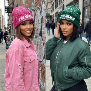 HKZB Customized Knitted <b>Beanie</b> <b>Hat</b> with Rhinestone Casual Distressed <b>Beanies</b> for <b>Men</b> and Women Fashion Streetwear Accessories - Product Image 6