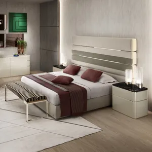Комплект мебели для спальни, Высококачественная мебель простого дизайна, кожаная современная роскошная двуспальная кровать на платформе, кровать большого размера с подсветкой