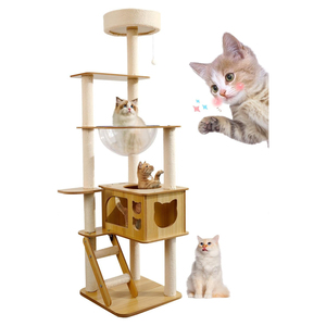 Arbre à chat en sisal et velours, classique, moderne, luxueux et écologique, avec enclos pour litière et emballage en carton, vente en gros - Product Image 1