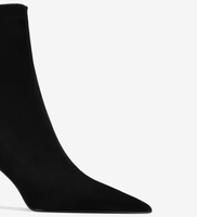 Sepatu Boots Wanita Hitam Bahan Stretch Model Sock, Ujung Runcing Hak Stiletto Tipis Elegan