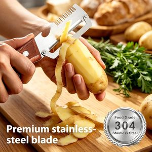 NUEVO Pelador de Verduras 3 en 1 con Mango de Madera Sólida, Abrebotellas y Cortador de Cebollín, Pelador de Cocina de Acero Inoxidable - Product Image 5