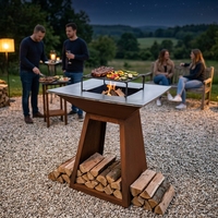 Nouveautés 2026 : Plancha brasero en acier Corten rouillé, facilement assemblable, pour jardin, chauffée au bois, avec gril barbecue pour l'extérieur