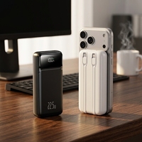 Grosir Pabrik Power Bank Plastik 22.5W Pengisian Daya Super Cepat 20000mAh Kapasitas Ultra Tinggi Kabel Terintegrasi Multi-Port