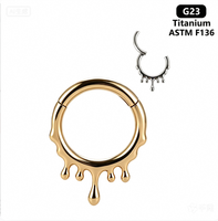 Cincin Hidung Titanium Alloy Zirkon G23 Lintas Batas untuk Wanita, Model Jepit Lengkung Geometris Bentuk Tetesan Air, Perhiasan Cincin Bibir dan Telinga