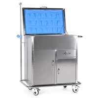 Chariot de réanimation d'urgence entièrement fermé en acier inoxydable avec armoire de rangement, tiroirs, portes et roulettes silencieuses