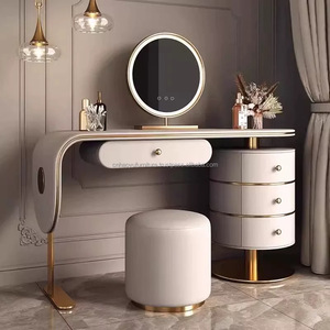 HaoYU-Tocador de maquillaje de tocador de acero inoxidable con espejo LED y taburete, diseño de tocador de dormitorio - Product Image 5