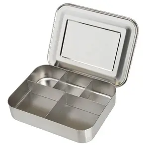 IKITCHNE大型不锈钢午餐容器五分隔部分食品品种金属便当盒洗碗机安全不锈钢盖