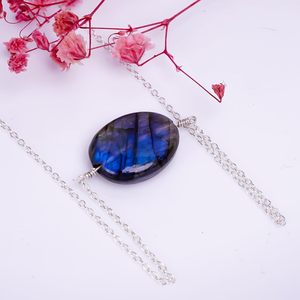 Collar con Colgante Horizontal de Cristal de Labradorita Natural, Cadena de Plata 925, Joyería para Uso Diario - Product Image 4