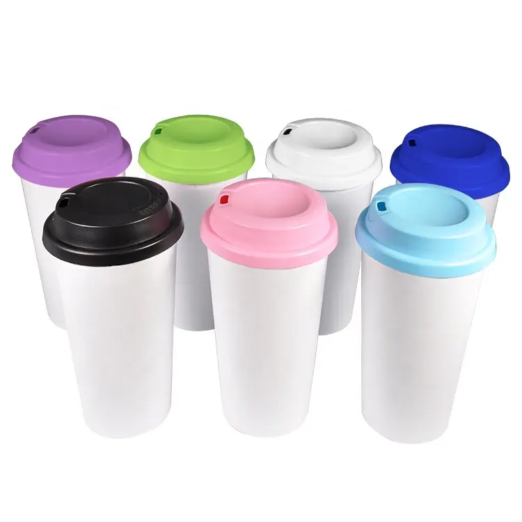 2023 double wall plastic coffee cup school plastic cups drinking coffee bpa free with lid