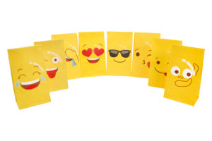 Sac en papier pour friandises aux biscuits avec autocollants, design visage souriant, fête d'anniversaire, cadeau, emballage de friandises, sacs en papier kraft - Product Image 4