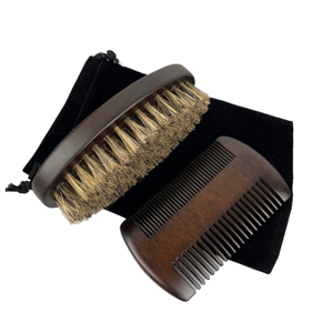 Juego de cepillo y peine para barba de madera de haya antiestática personalizado al por mayor, con cerdas 100% de jabalí, kit de aseo de bolsillo para hombre - Product Image 1
