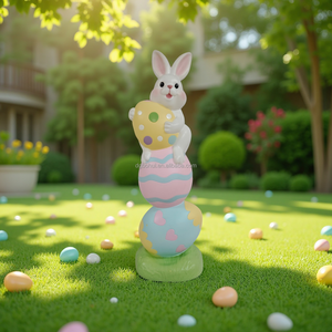 Rabbit Decorations Spring Easter Decor Easter Rabbit Holding <b>Egg</b> Statue - Product Image 6
