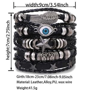 6 Pulseras Punk Rock para Hombre, Ajustables, de Cuero PU Trenzado, Brazaletes Negros para Hombre y Mujer - Product Image 3