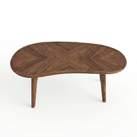 Plateforme à thé élégante et minimaliste en bois de noyer massif, forme irrégulière unique, plateau courbé lisse, support de salon avec rangement ouvert inférieur