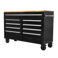 Coffre à outils robuste en acier laminé à froid de 52 pouces à 9 tiroirs sur roulettes, noir et rouge, avec établi de rangement pour outils et tiroirs