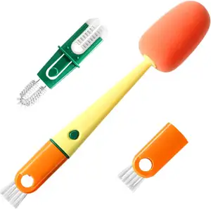 4 em 1 Silicone e Nylon Escova de Limpeza com Cabo Longo para Garrafas e Copos de Todos os Tamanhos