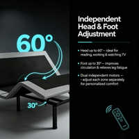 Cadre de lit électrique Quiet Lift avec mode zéro gravité, télécommande sans fil et contrôle intelligent par application, idéal pour appartement et chambre d'hôtes