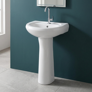 Ensemble de lavabo moderne carré en céramique avec piédestal intégré et trou pour robinet, pour salle de bain et hôtel, équipement sanitaire - Product Image 4